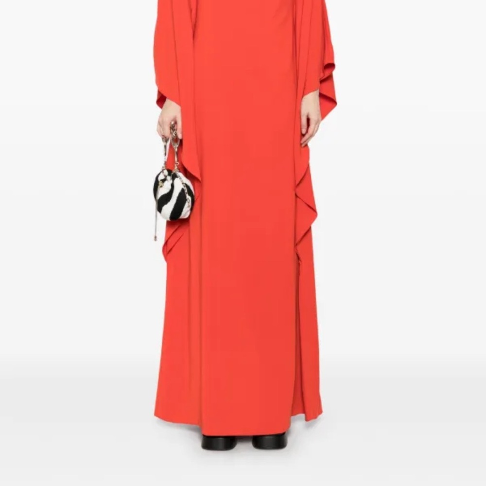 Asymmetrical Orange Gown with Dolman Sleeves for Weddings - Picture 4 of 6